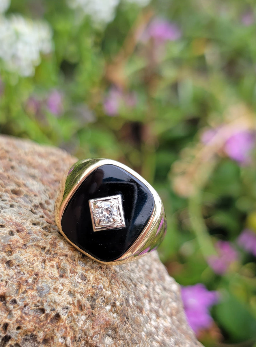 Mens 10k gold on sale black onyx rings