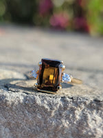 10K gold smokey quartz & diamond estate ring