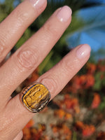 10k gold Deco carved Tiger's eye trojan warrior estate ring