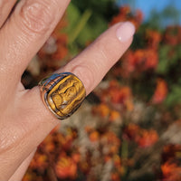 10k gold Deco carved Tiger's eye trojan warrior estate ring