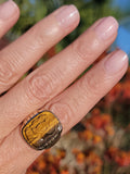 10k gold Deco carved Tiger's eye trojan warrior estate ring