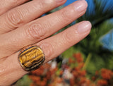 10k gold Deco carved Tiger's eye trojan warrior estate ring