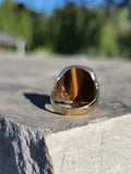 10k gold Deco carved Tiger's eye trojan warrior estate ring