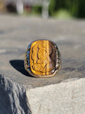 10k gold Deco carved Tiger's eye trojan warrior estate ring