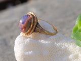 18k gold Edwardian filigree solitaire opal ring