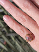 18k gold Edwardian filigree solitaire opal ring