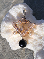14k gold Victorian seed pearl & onyx necklace pendant lavaliere