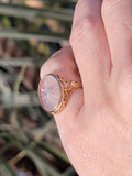 14k yellow gold c.1920's filigree mine cut diamond & quartz crystal ring