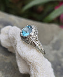 18k white gold Art Deco c.1920's natural blue zircon estate filigree ring