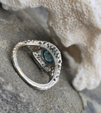 18k white gold Art Deco c.1920's natural blue zircon estate filigree ring