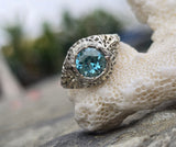 18k white gold Art Deco c.1920's natural blue zircon estate filigree ring