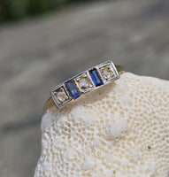 18ct gold two tone Deco estate diamond & sapphire ring band