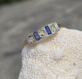 18ct gold two tone Deco estate diamond & sapphire ring band