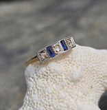 18ct gold two tone Deco estate diamond & sapphire ring band