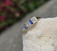 18ct gold two tone Deco estate diamond & sapphire ring band