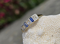 18ct gold two tone Deco estate diamond & sapphire ring band