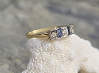 18ct gold two tone Deco estate diamond & sapphire ring band