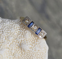 18ct gold two tone Deco estate diamond & sapphire ring band