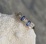 18ct gold two tone Deco estate diamond & sapphire ring band