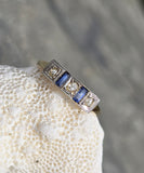 18ct gold two tone Deco estate diamond & sapphire ring band