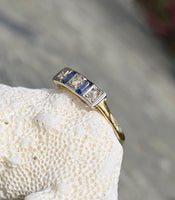 18ct gold two tone Deco estate diamond & sapphire ring band