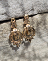 Victorian 14k yellow gold enamel dangle earrings