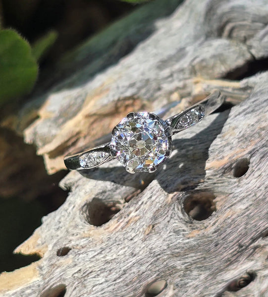 Platinum Edwardian .75ct old mine cut diamond engagement ring