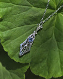 14k white gold Art Deco c.1920's sapphire necklace pendant