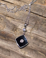 14k gold two tone Deco diamond & black onyx pendant necklace