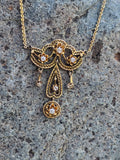 14k gold diamond filigree antique necklace pendant lavaliere