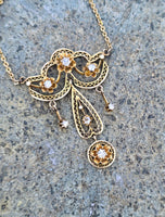 14k gold diamond filigree antique necklace pendant lavaliere