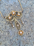 14k gold diamond filigree antique necklace pendant lavaliere