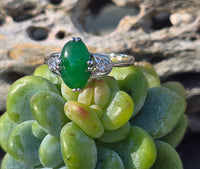 Platinum jade & diamond estate tulip ring