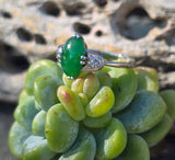 Platinum jade & diamond estate tulip ring