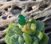 Platinum jade & diamond estate tulip ring