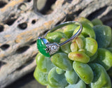 Platinum jade & diamond estate tulip ring