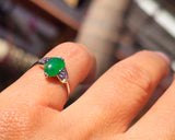 Platinum jade & diamond estate tulip ring