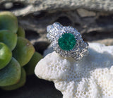 Platinum Art Deco emerald and diamond estate ring