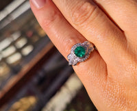 Platinum Art Deco emerald and diamond estate ring