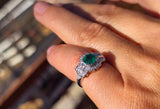 Platinum Art Deco emerald and diamond estate ring