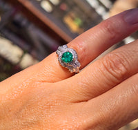 Platinum Art Deco emerald and diamond estate ring