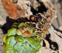 14k gold enamel & old cut diamond antique ring