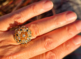 14k gold enamel & old cut diamond antique ring