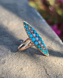 14k gold Victorian turquoise & pearl estate navette antique ring