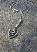 14k white gold Art Deco c.1920's filigree emerald necklace pendant