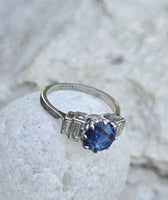 Platinum 2.70ct blue sapphire and diamond estate ring