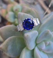 Platinum 2.70ct blue sapphire and diamond estate ring