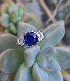 Platinum 2.70ct blue sapphire and diamond estate ring