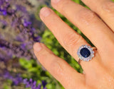 platinum blue sapphire and diamond halo antique ring