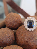 platinum blue sapphire and diamond halo antique ring